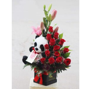 Rosas con oso panda