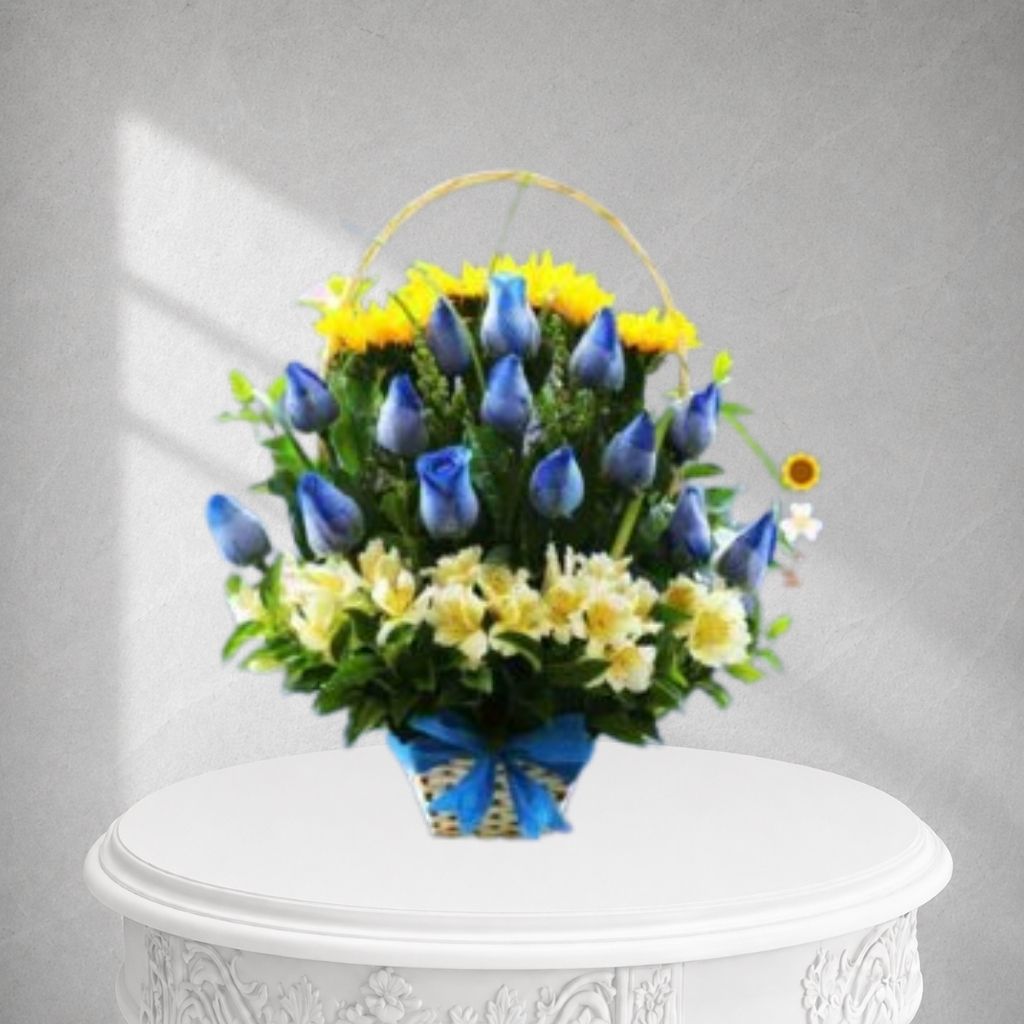 rosas azules mas girasoles