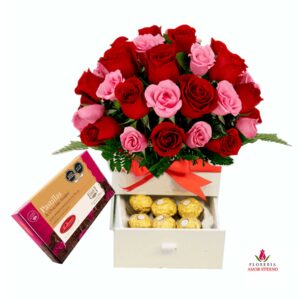 Box con rosas y chocolate iberica