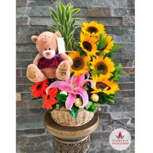 Girasoles con peluche