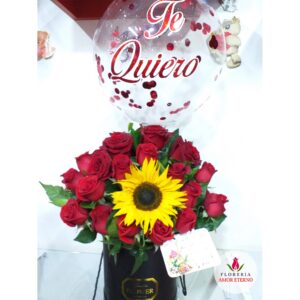 Box con rosas y globo burbuja