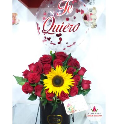 Box con rosas y globo burbuja