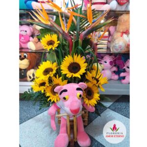 Girasoles radiantes con peluche