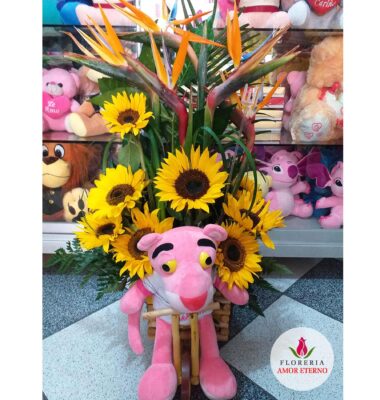 Girasoles radiantes con peluche