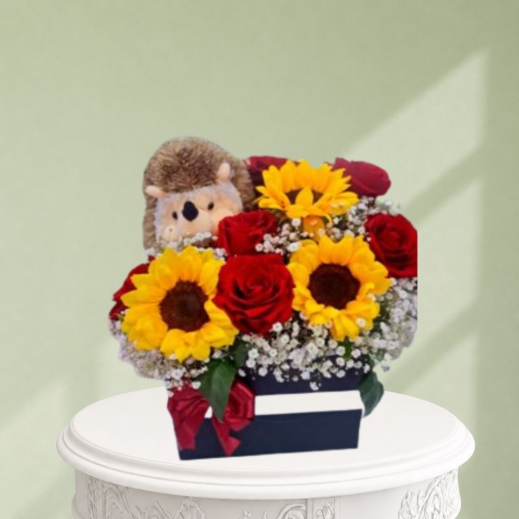 Rosas y girasol