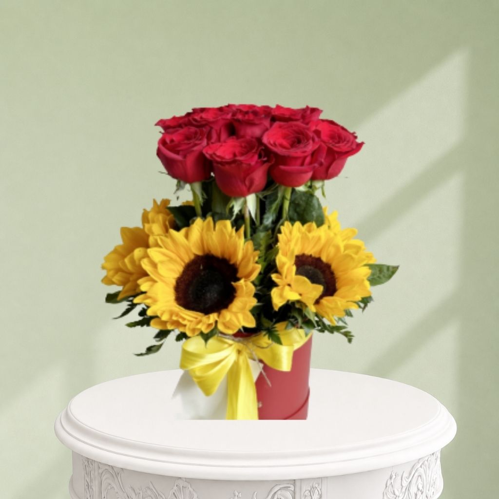 rosas y girasoles